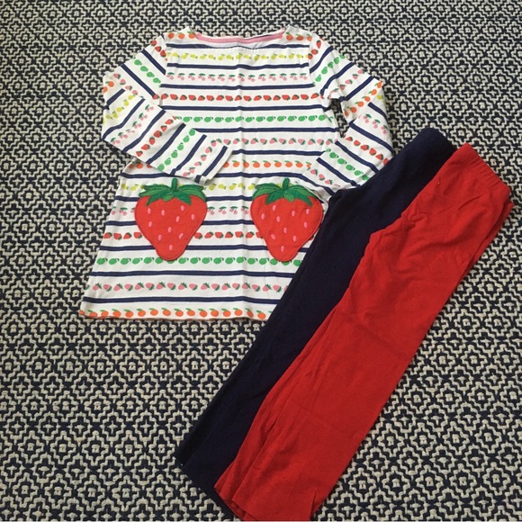 SOLD Mini Boden Girls Fruit Strawberry Tunic & 2x leggings red navy - Picture 1 of 3